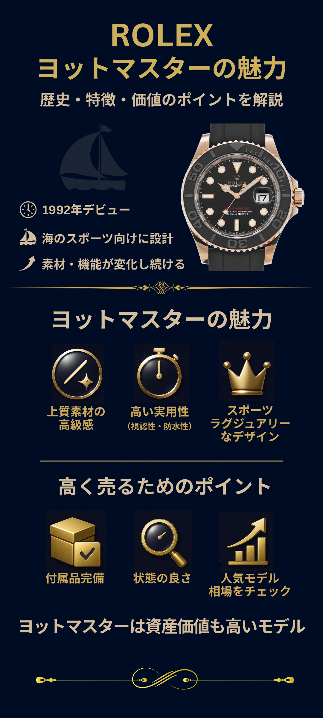 ロレックス ヨットマスターの魅力とは?製品の歴史や高価買取のポイントもご紹介!