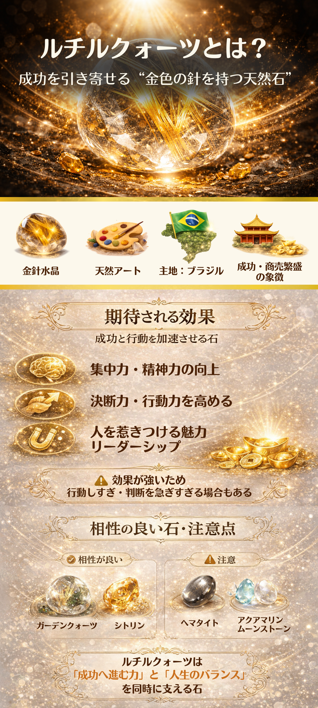 ルチルクォーツの効果とは？石言葉や意味、相性の良い組み合わせを詳しく解説