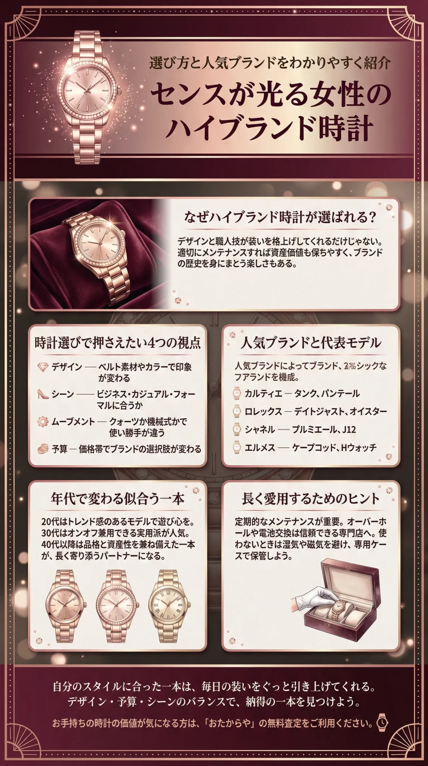 センスのいい女性向けハイブランド時計とは?カルティエなど人気ブランドと選び方のポイントを紹介