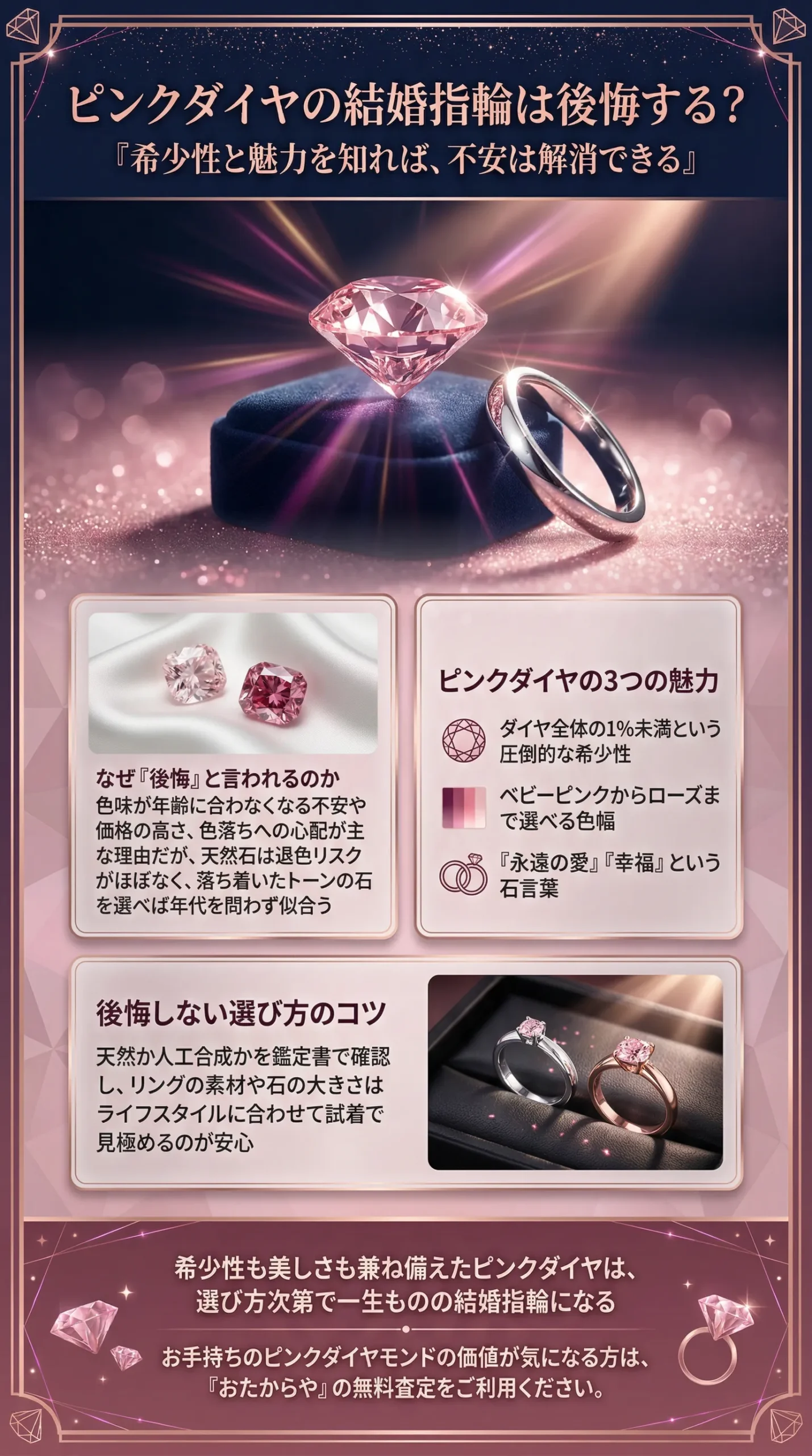 結婚指輪にピンクダイヤは後悔する？本来の魅力や希少価値・おすすめブランドを紹介