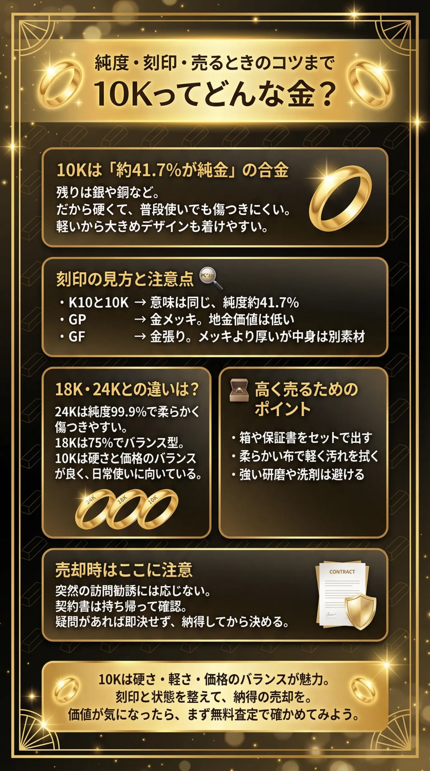 10Kとは？18K・24Kとの違いや高く売るポイント・売却時の注意点を解説
