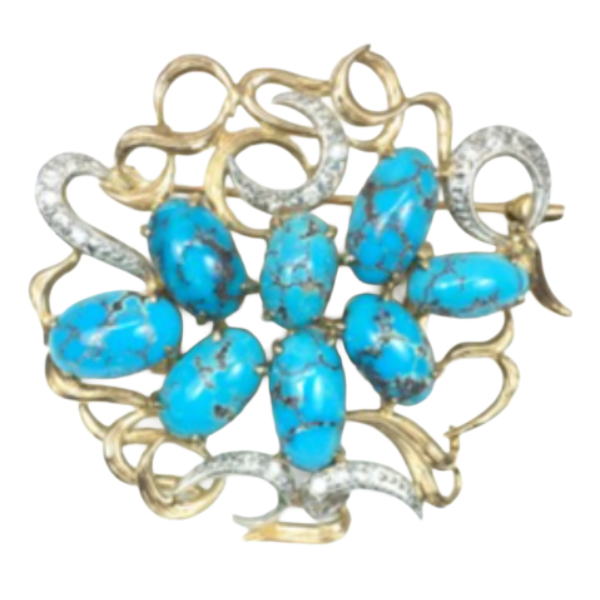 Pm/K18[Kﾒｲﾝ] ターコイズ・ダイヤモンド ブローチ 0.22 ct