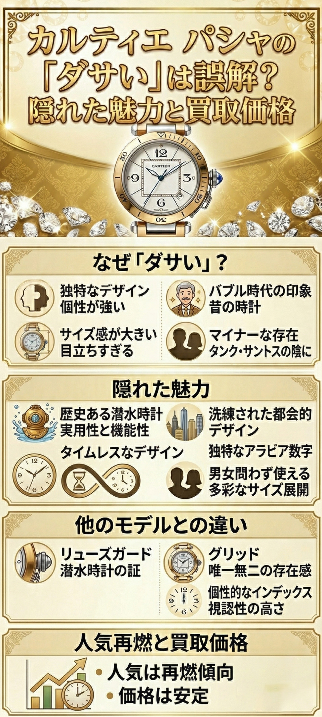 カルティエパシャはダサい？本当の魅力やパシャCに代表されるメンズ・レディースの人気モデルも紹介
