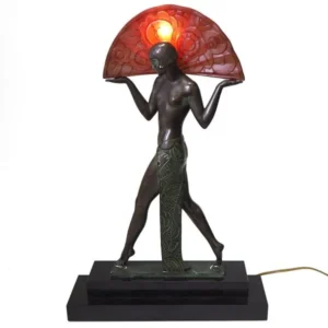 Guerbe Raymonde●「ヌードダンサーランプ」ブロンズ像 アールデコ 彫刻 照明具 大理石台座