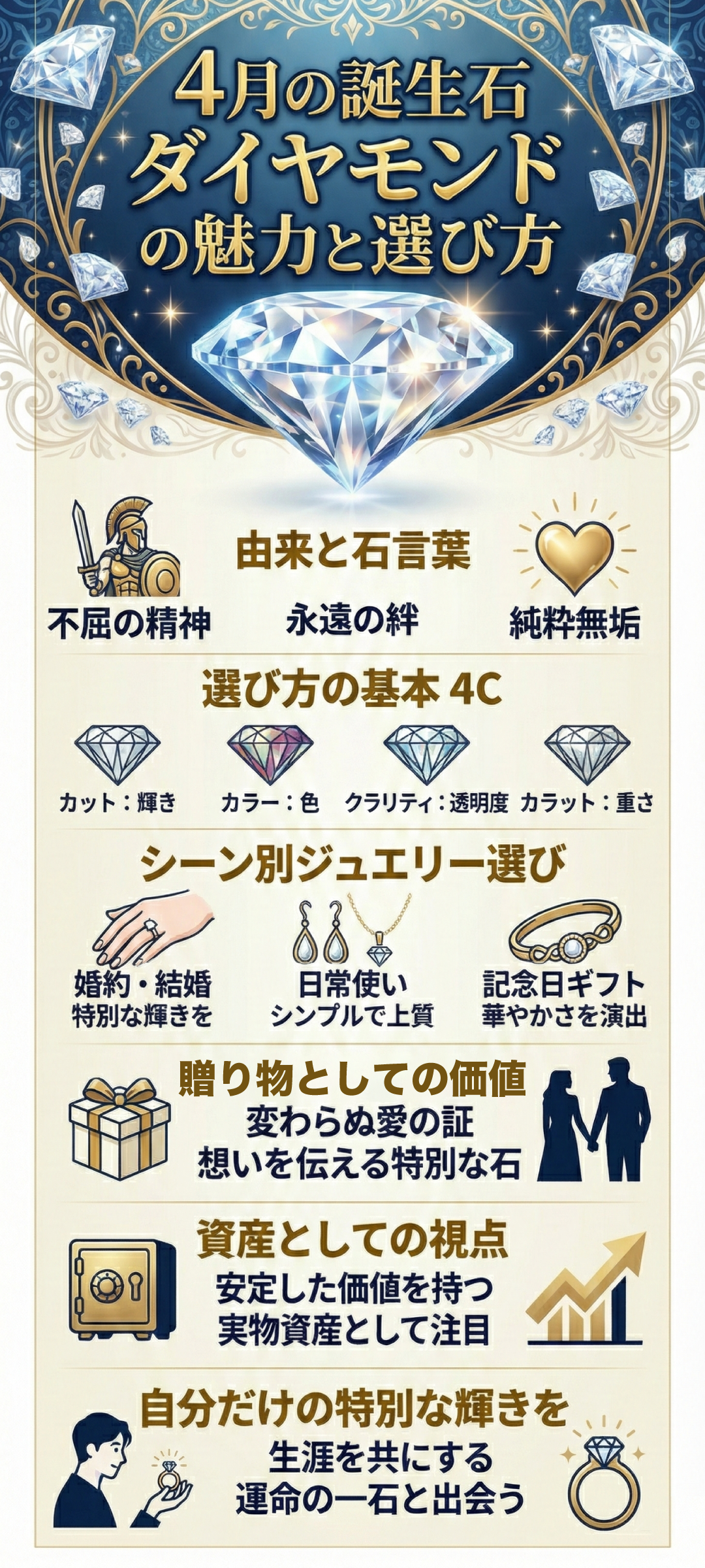 【4月の誕生石】ダイヤモンドの意味とは？モルガナイトとの違い・ジュエリー選びも解説