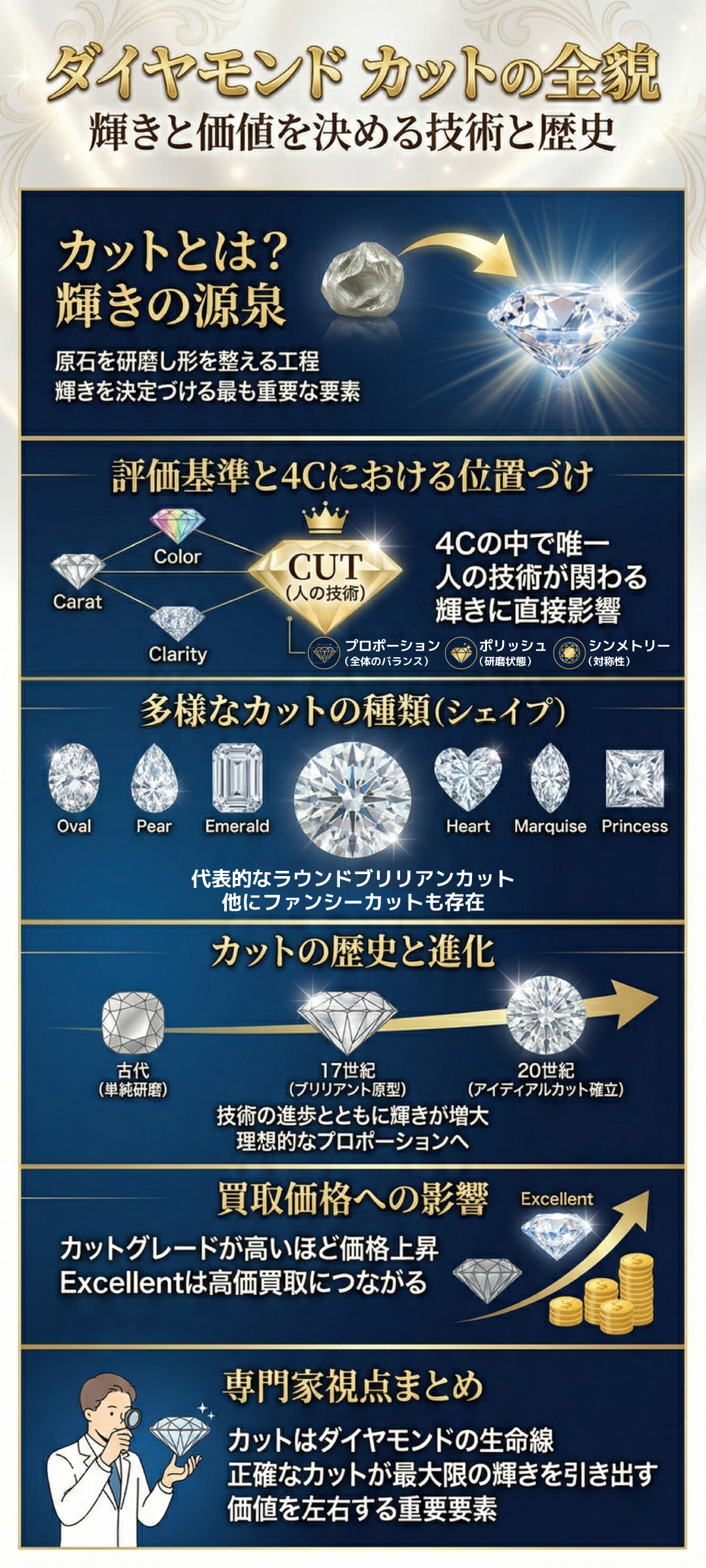 ダイヤモンドのカットの種類とは？輝きを左右する要素や選び方を徹底解説