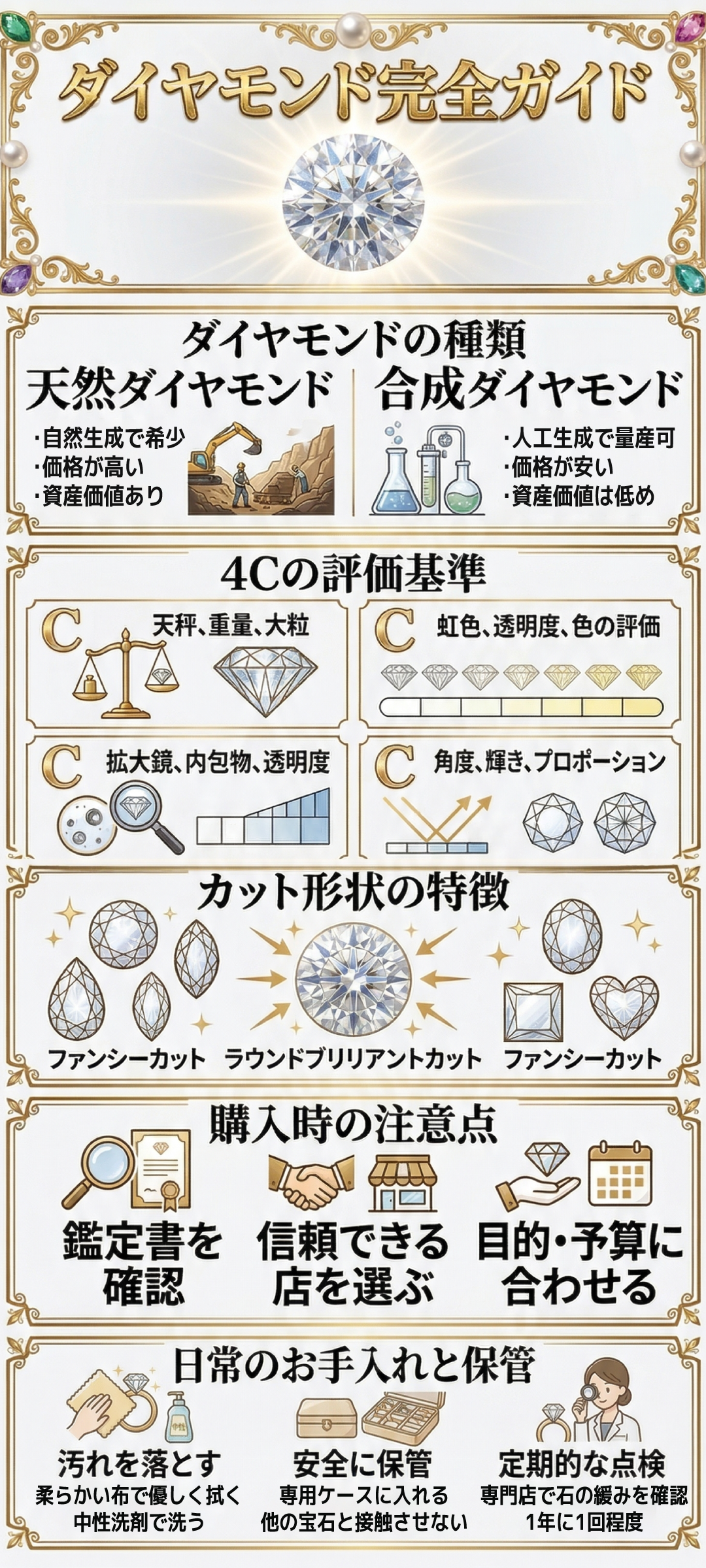 ダイヤモンドの種類とは？天然・人工・カラーダイヤの違いと選び方のポイント