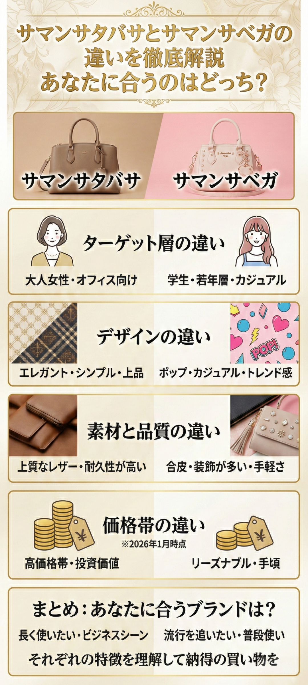 サマンサタバサとサマンサベガの違いとは？ターゲット層や価格帯を徹底解説