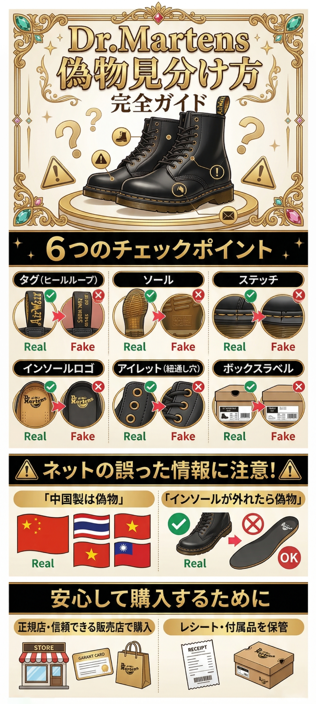 ドクターマーチンの偽物の見分け方完全ガイド｜タグ・ソールの違いや並行輸入品も