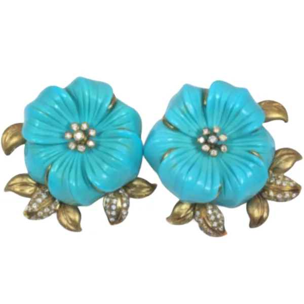 18K トルコ石・ダイヤモンド ピアス/イヤリング 89.66 ct 0.59 ct