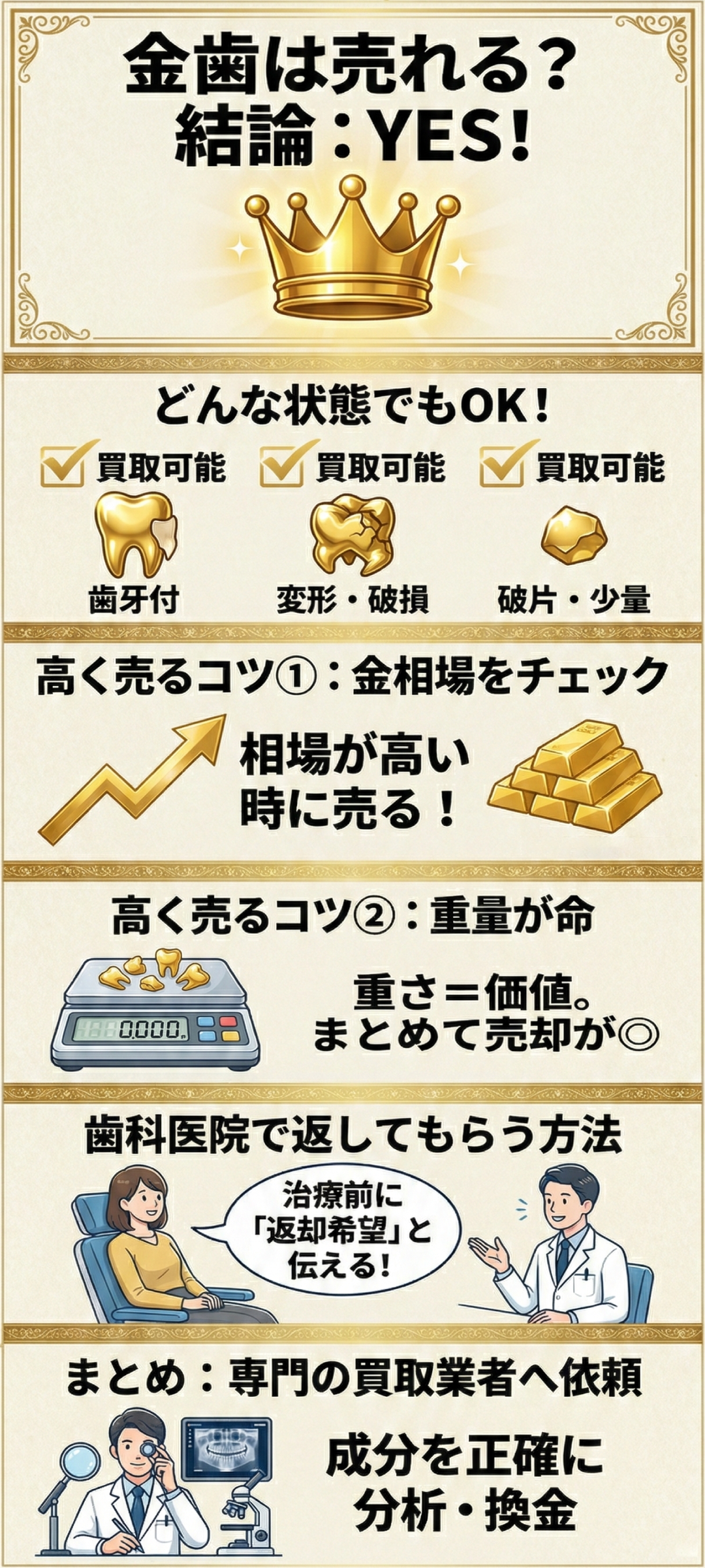 金歯は売れる?買取価格・処分方法・材質別のメリットと注意点を解説