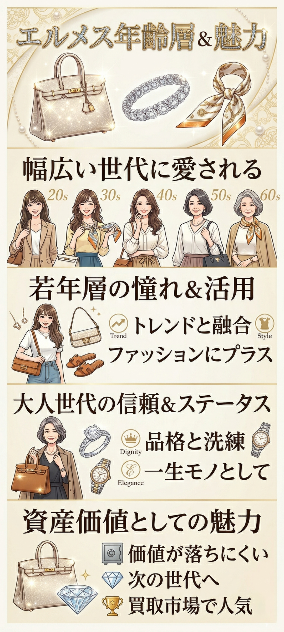 エルメスが似合う年齢層とは？アイテム別のおすすめ製品や男女別の着用イメージも解説