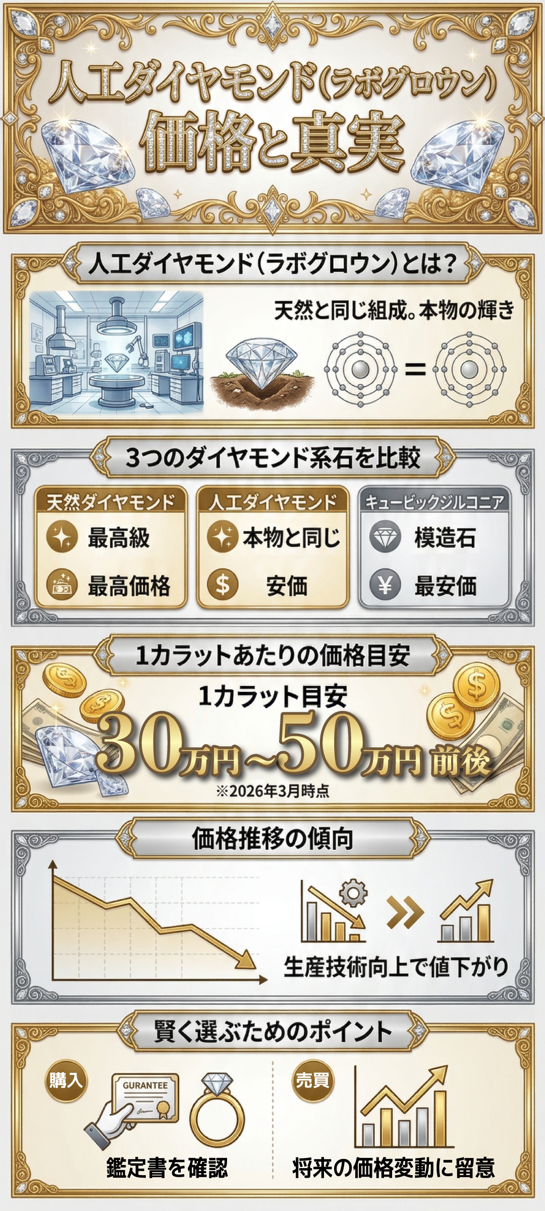 人工ダイヤモンドの価格相場と推移は?1カラットの値段やジルコニアとの違いも解説