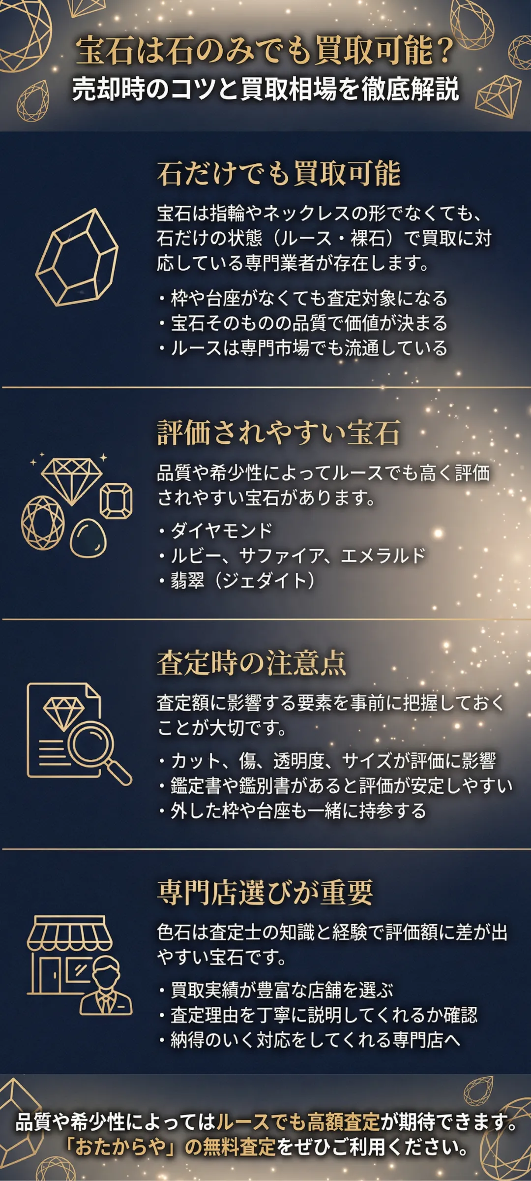 宝石は石のみでも買取可能?売却時のコツと買取相場まで徹底解説