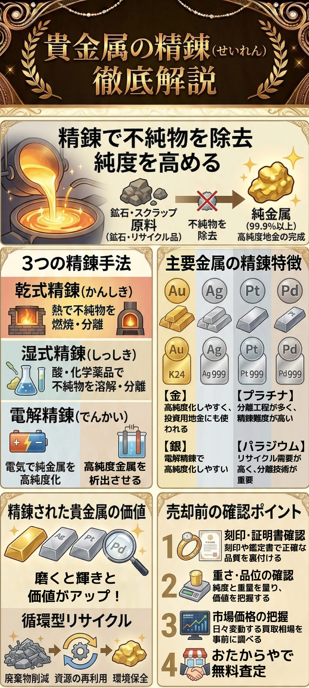 精錬とは何か?金・銀・プラチナ・パラジウムなど貴金属の精錬方法と特徴を徹底解説