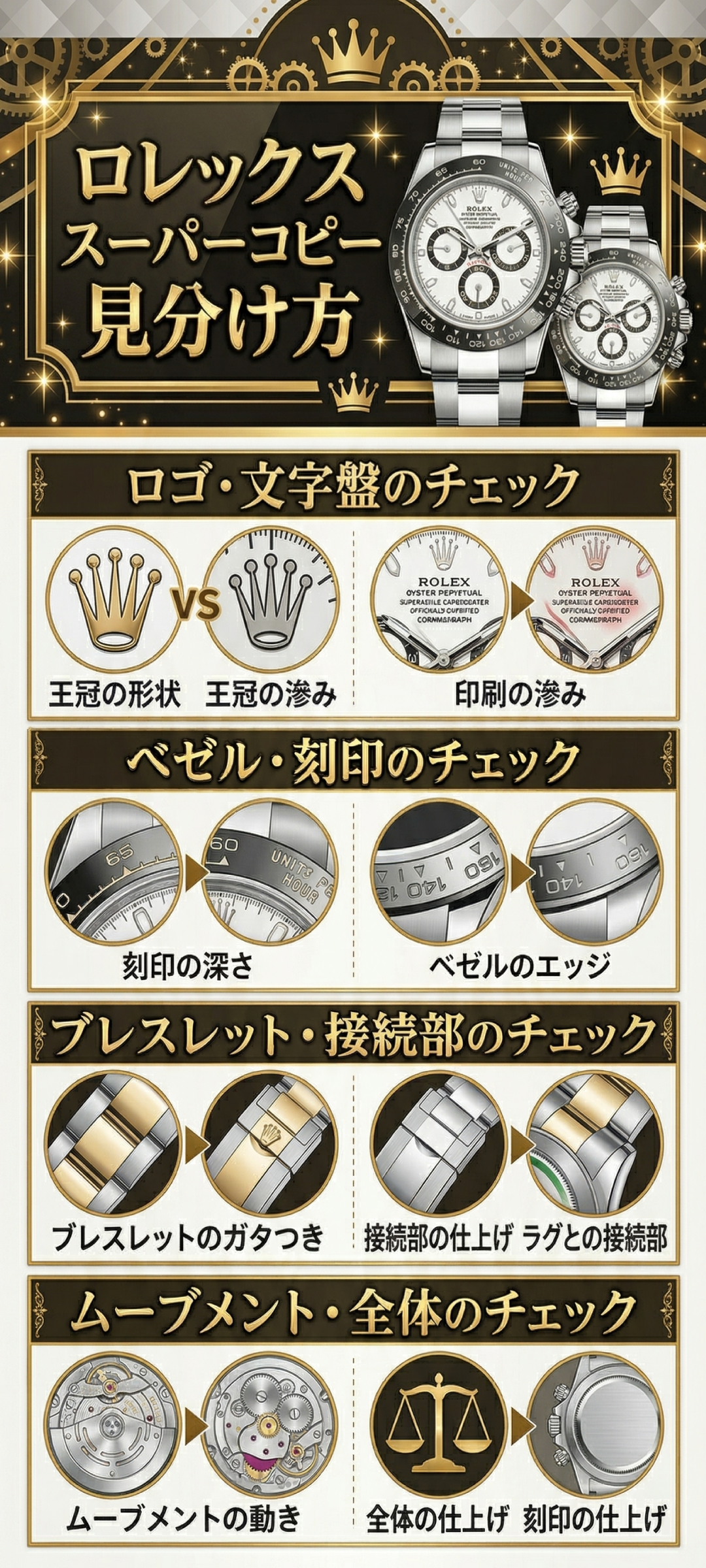 ロレックスのスーパーコピーは見分けがつかない?本物と偽物の比較ポイントを解説