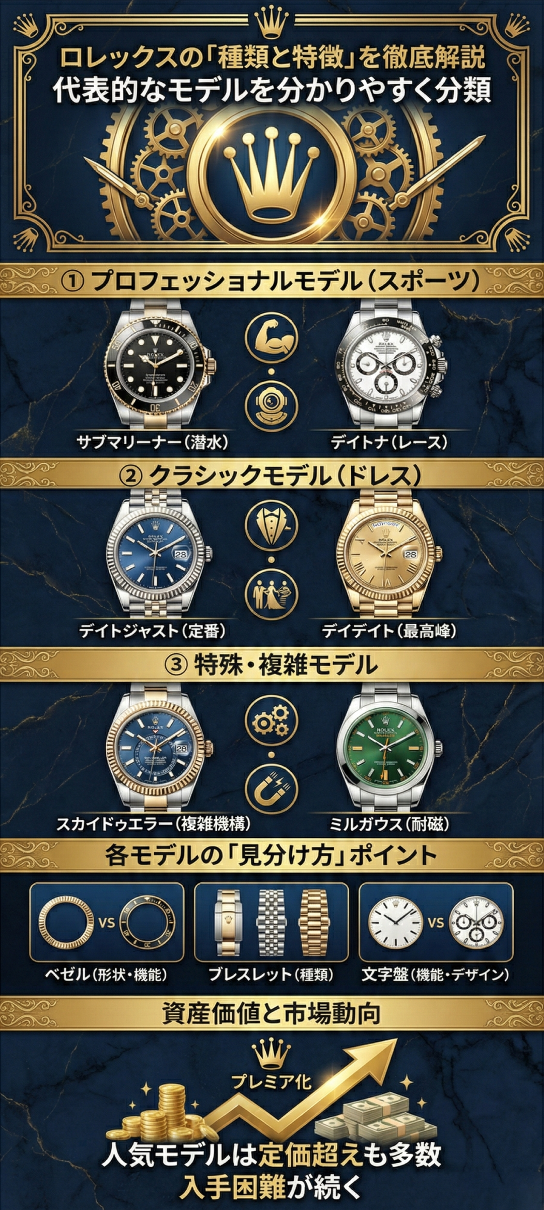 ロレックスの代表的な種類をまとめて紹介！モデル別の特徴や見分け方なども解説