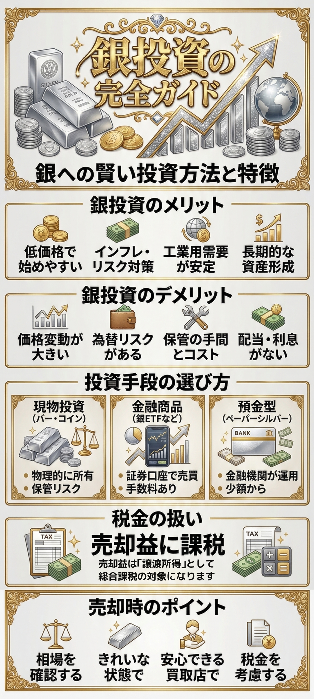 銀投資のメリット・デメリットとは？将来性や購入・売却のポイントまで徹底解説