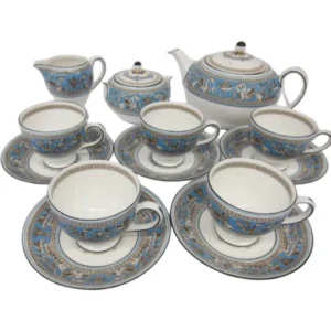 WEDGWOODウェッジウッド フロレンティーンターコイズ ティーポット/シュガーポット/クリーマー/C＆S×5