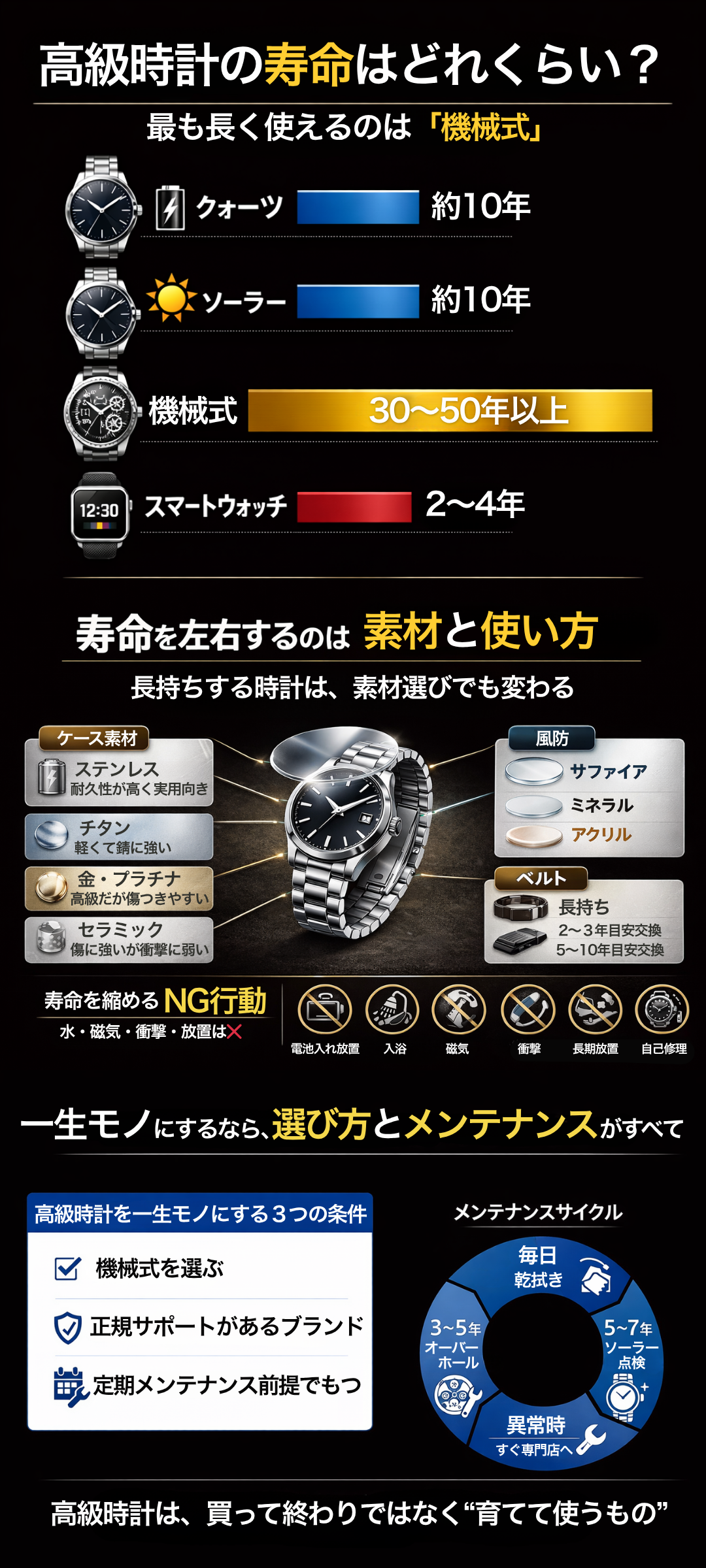 高級時計の寿命はどれくらい？一生モノにするためのメンテナンスや素材ごとの違いをご紹介