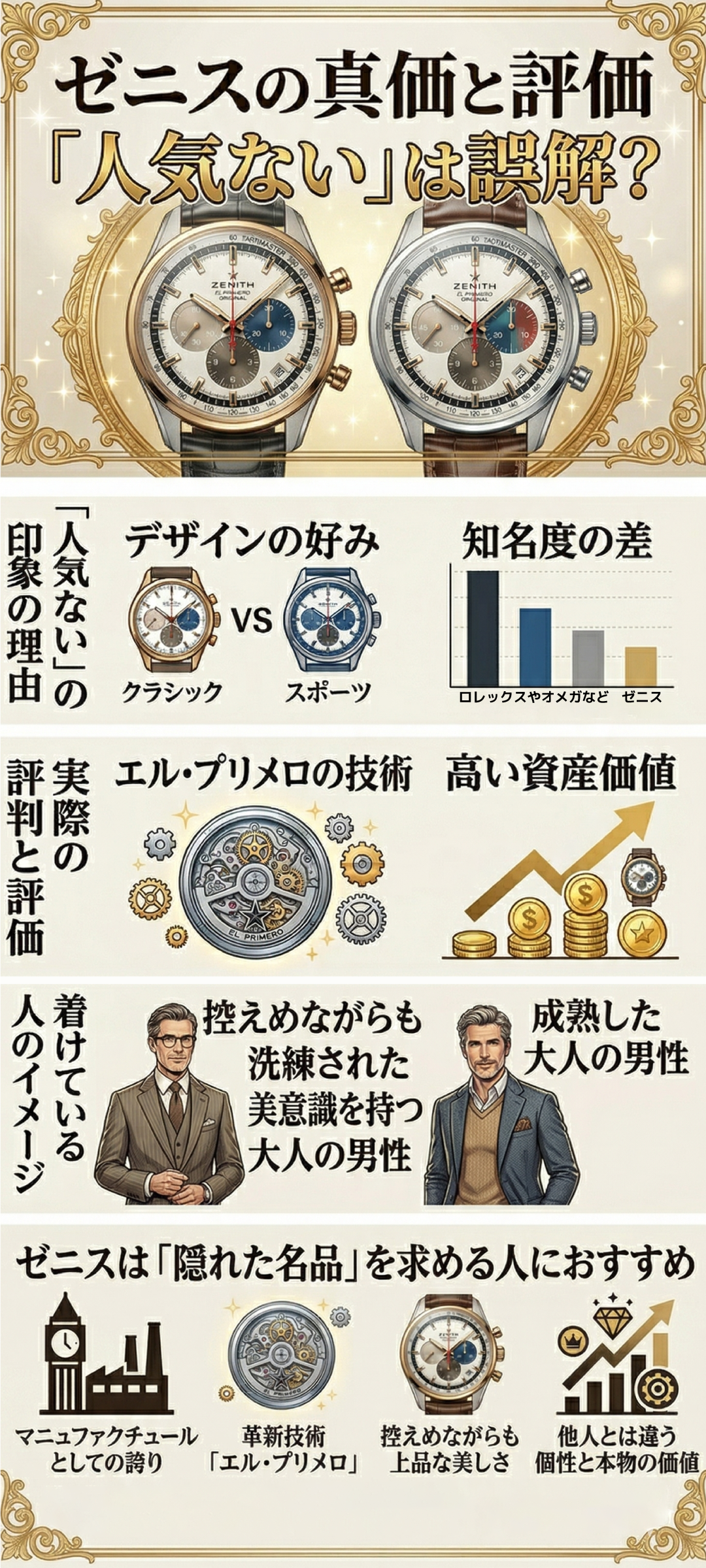 ゼニスの腕時計は人気がない？なぜ買ってはいけないといわれるのか、実際の評判や着けている人のイメージを解説