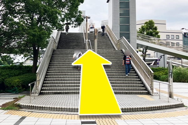 暫く進むとデッキが目の前に見えます。ここを登ります。