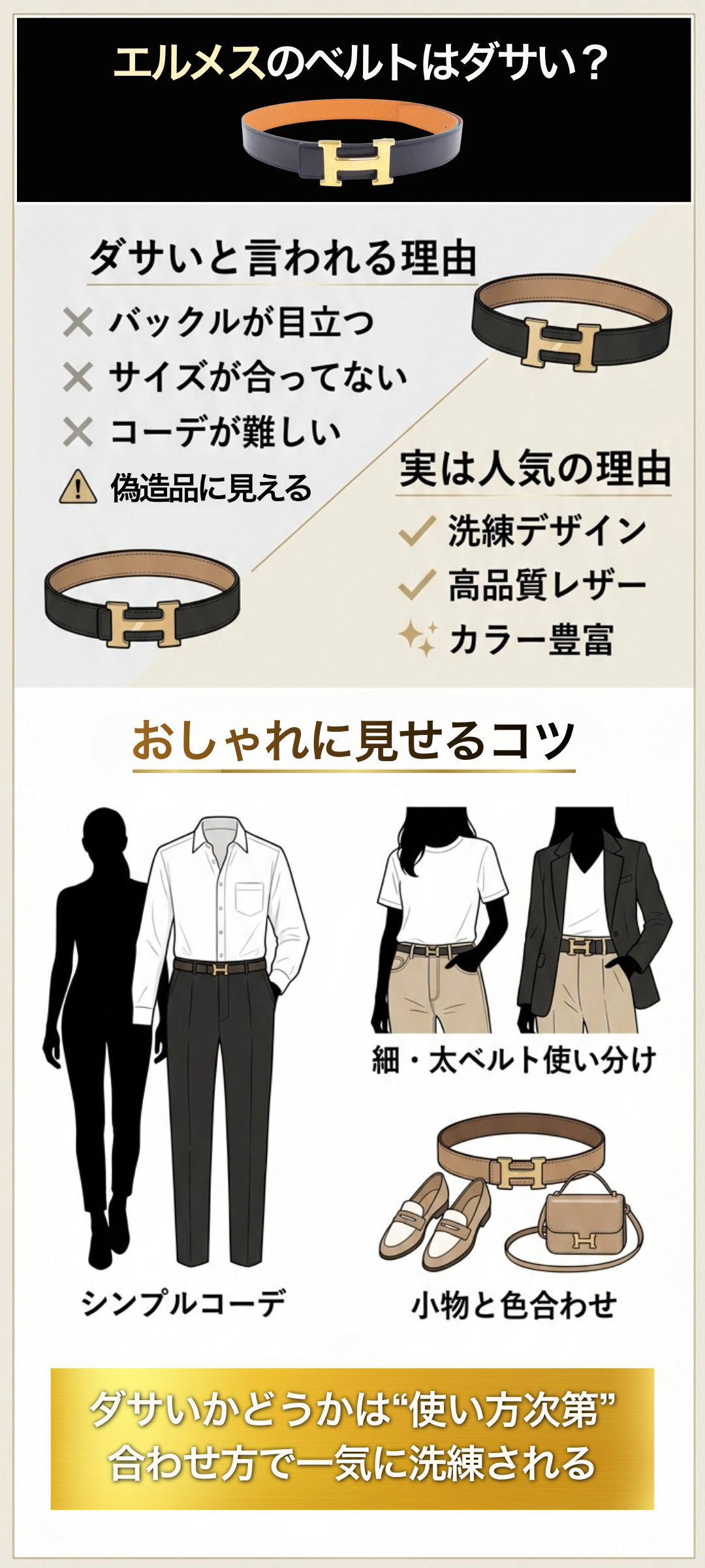 エルメスのベルトはダサい？印象が変わる付け方やサイズ選びのコツまとめ