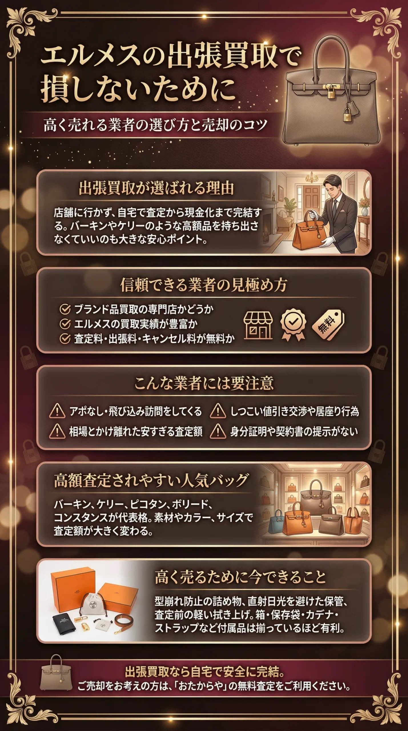 エルメスの出張買取はどう選ぶ？高価査定を狙える業者の特徴や高く売るコツを解説