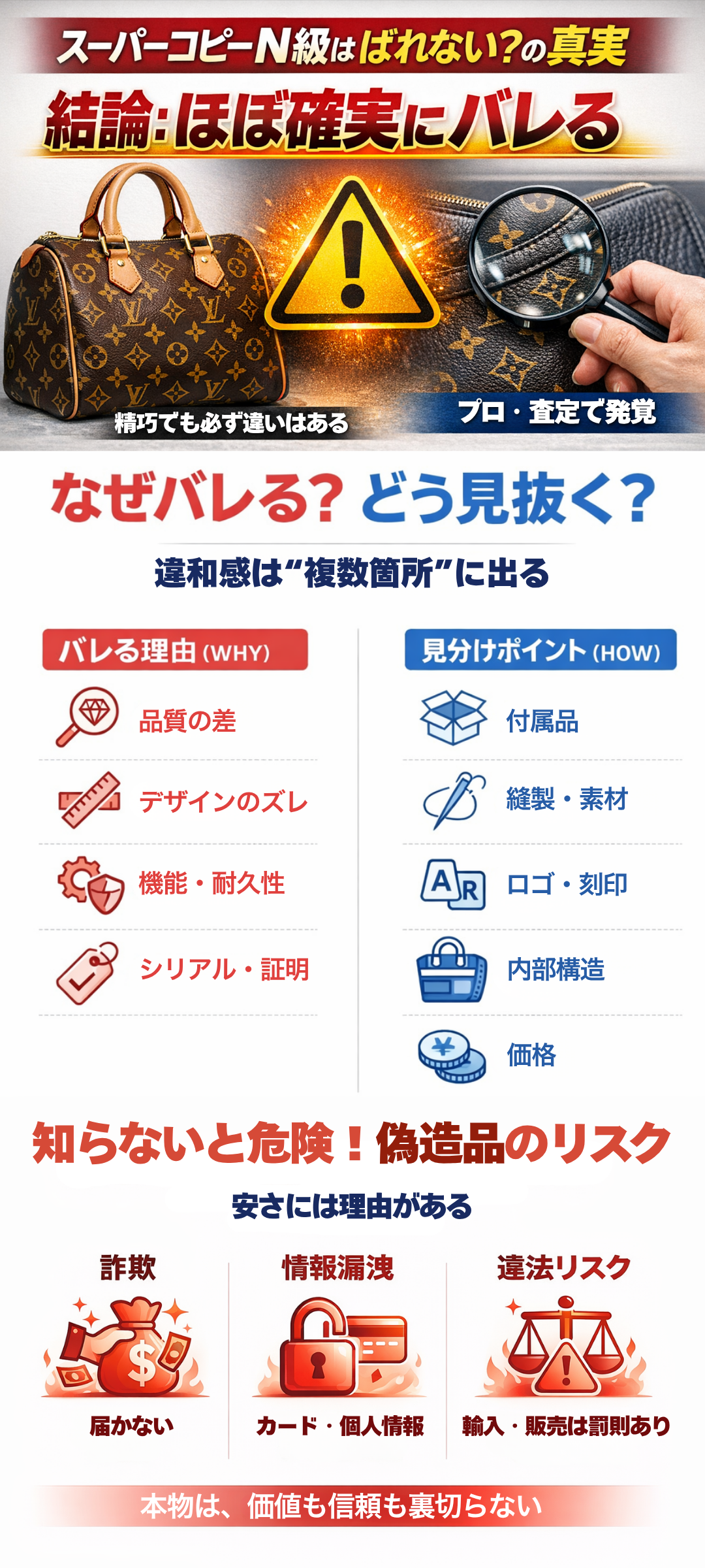 ブランド偽物はばれない？スーパーコピーN級がばれる可能性や見分け方を解説