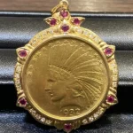 K24 ルビー インディアン金貨付 ネックレストップ