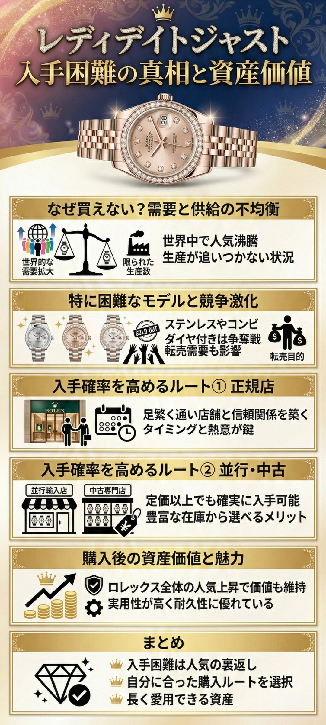 ロレックス レディデイトジャストが買えない？理由と入手方法・資産価値を徹底解説