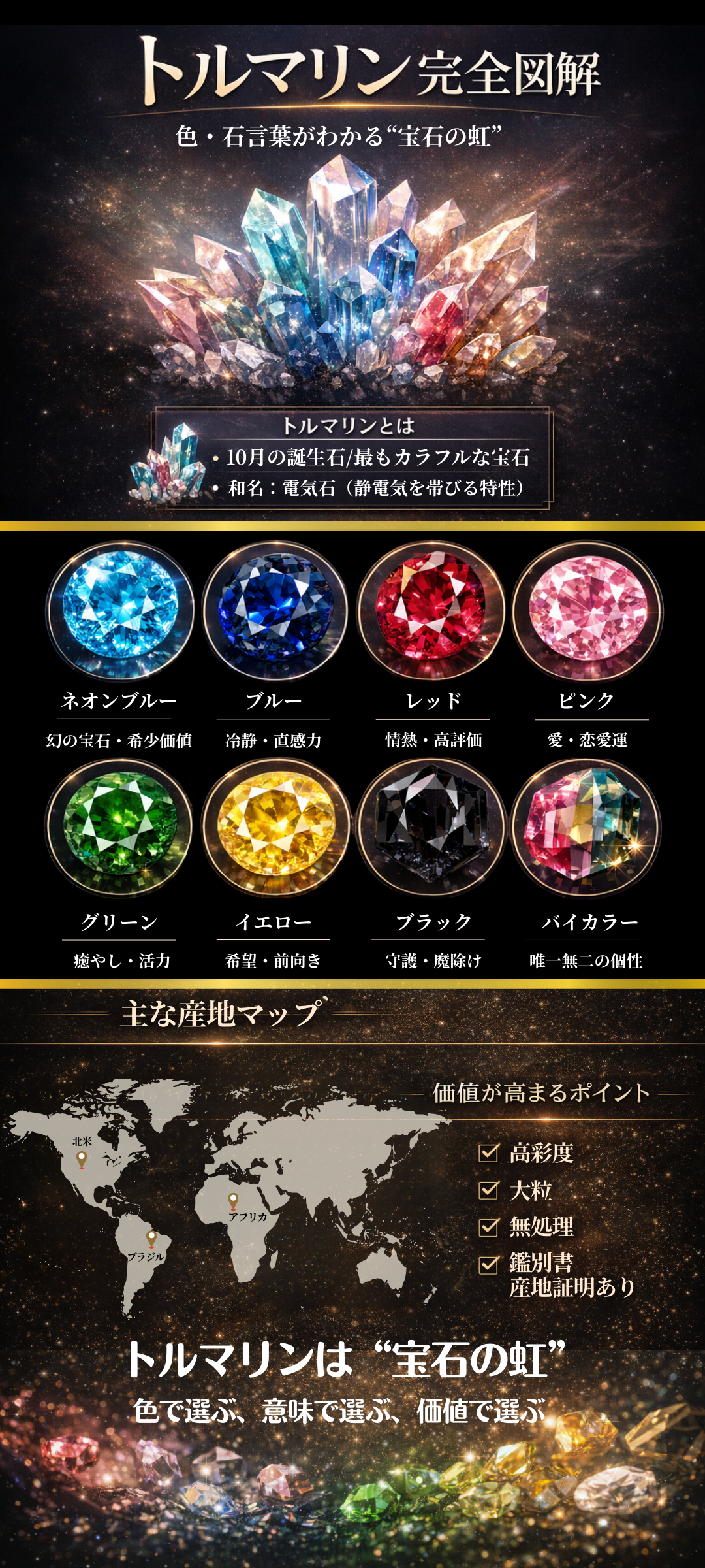 トルマリンには様々な色があるの?種類ごとの特徴・石言葉や価値を徹底解説