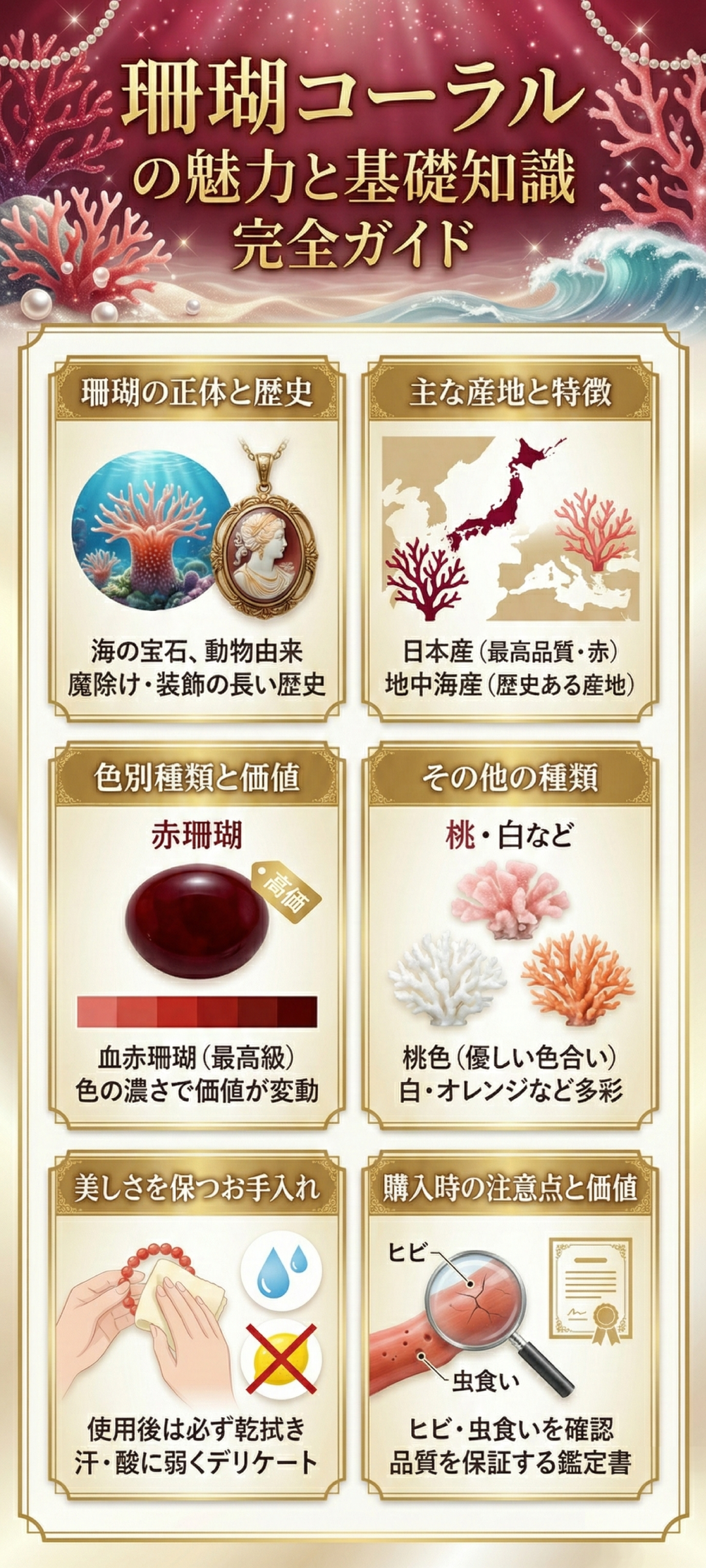 サンゴと宝石珊瑚の違いとは？特徴・種類・価値・お手入れ方法まで徹底解説