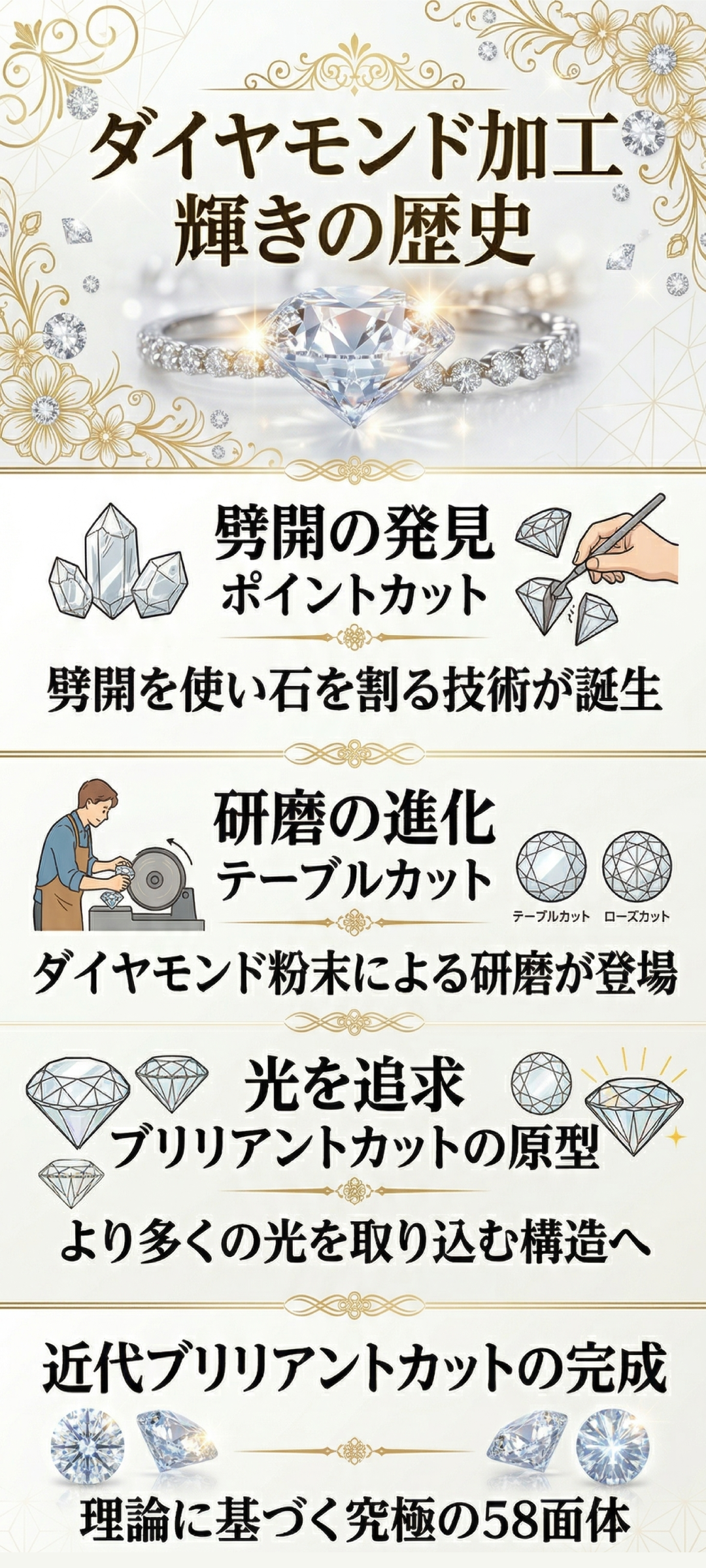 ダイヤモンド加工の歴史と最新技術について｜職人技と科学が生んだ至高の輝き