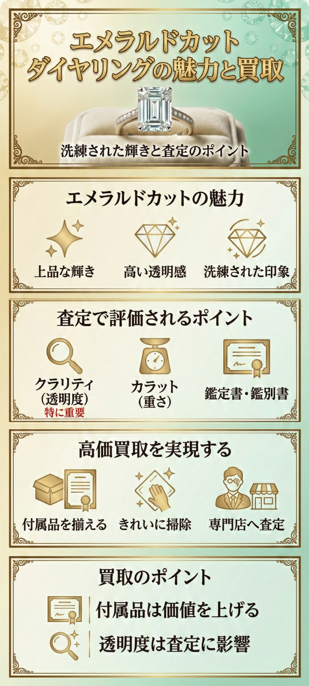エメラルドカットダイヤモンドの魅力と高価買取のポイントを徹底解説
