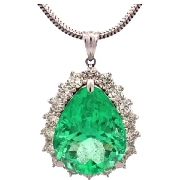 Pt850/Pt900 コロンビア産エメラルド・ダイヤモンド ペンダントトップ 15.02・D2.56 ct
