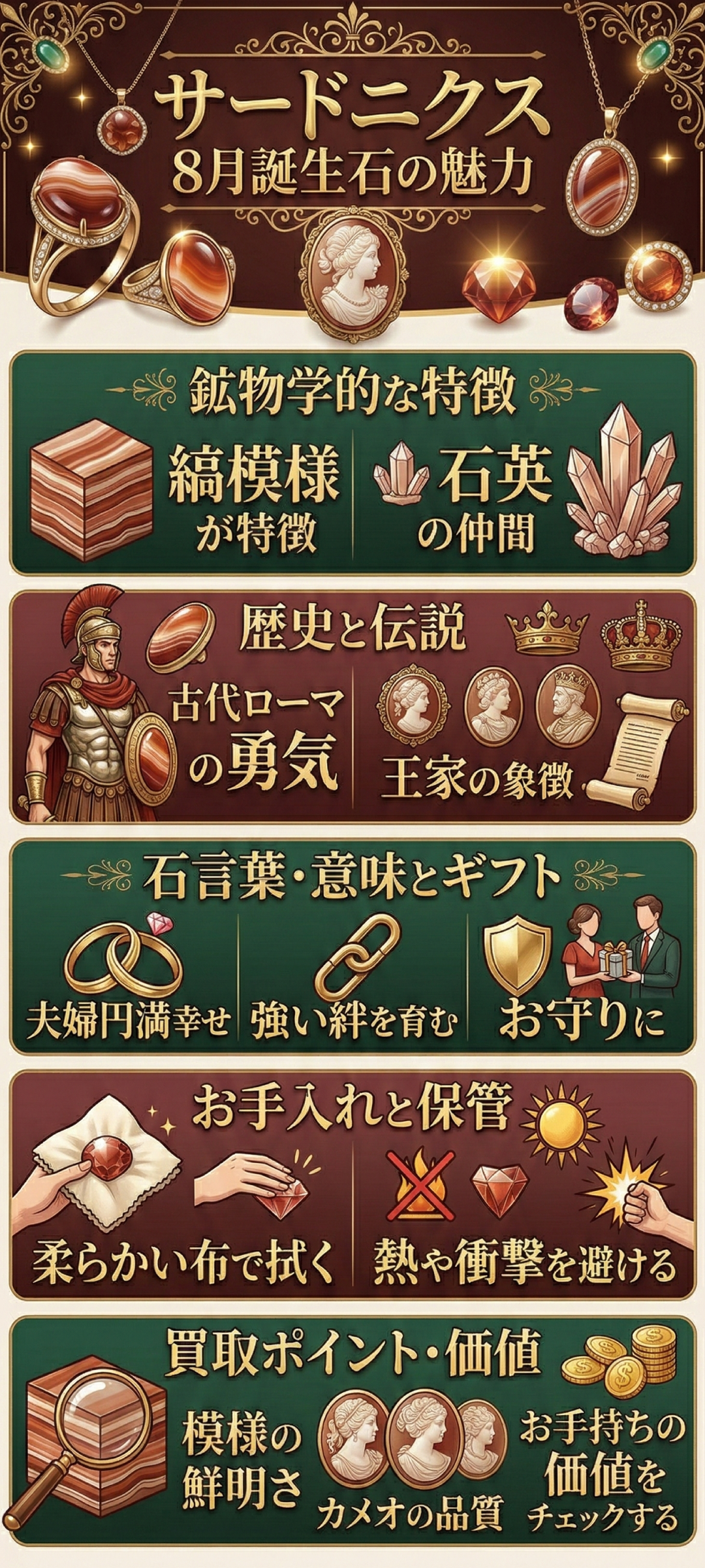 8月の誕生石「サードニクス」とは？紅縞瑪瑙の特徴・意味・価値を徹底解説