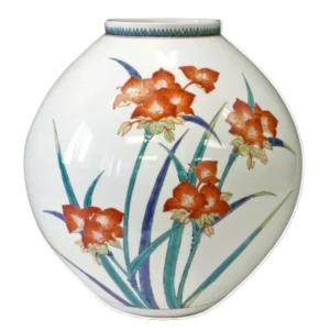 人間国宝 十四代酒井田柿右衛門 濁手紫露草文花瓶 有田焼