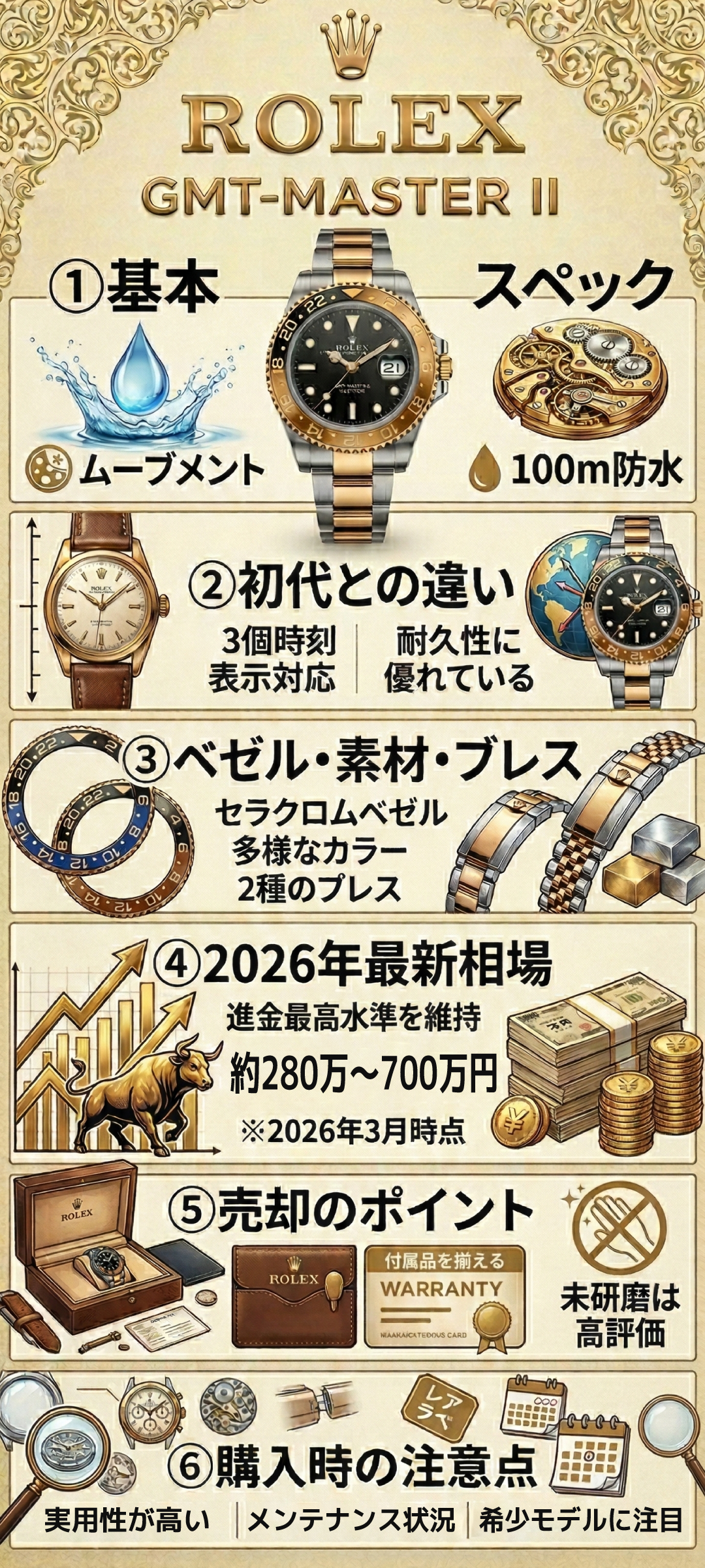 ロレックス GMTマスターIIの特徴を解説！種類・相場の目安と高く売るポイントもご紹介