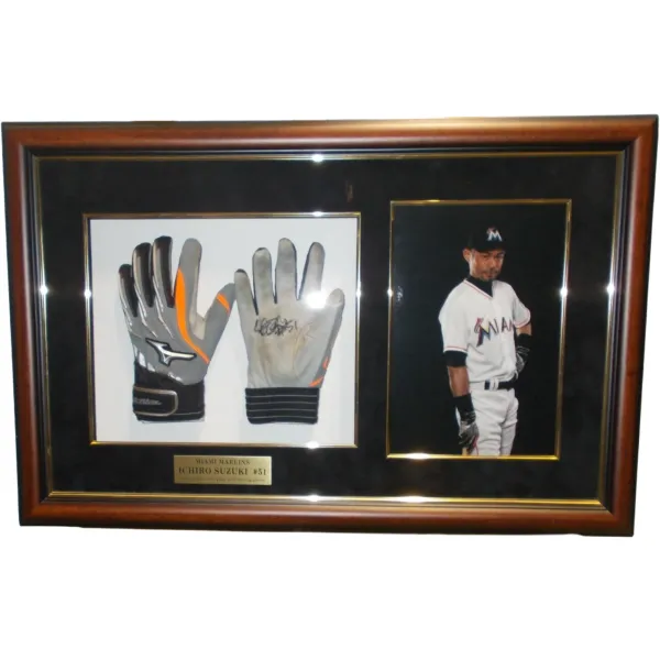 イチロー 直筆サイン入り バッティンググローブ マイアミ・マーリンズ MIAMI MARLINS #51 MLB 写真付き 額入り