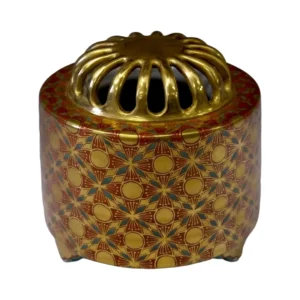 三代 上出喜山 金欄手更紗小紋文様香炉