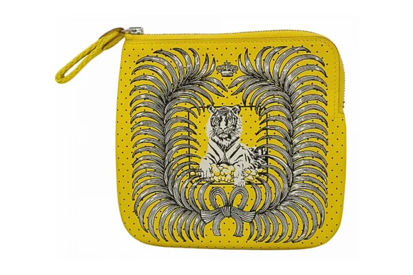 エルメス カレポケット ポーチ レザー D刻印 イエロー