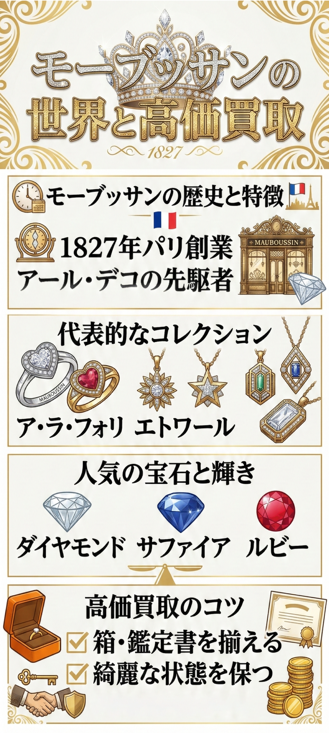 モーブッサン(Mauboussin)とは?グランサンクの名門ジュエラーの歴史・特徴・買取のコツを徹底解説