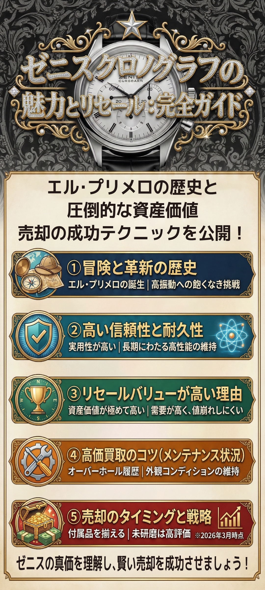 ゼニスのクロノグラフ搭載モデルはリセールバリューが高い?人気モデル7選も紹介