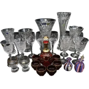 ボヘミア ガラス等 おまとめ 花瓶 ワイングラス 酒器 リキュールボトル 香水瓶