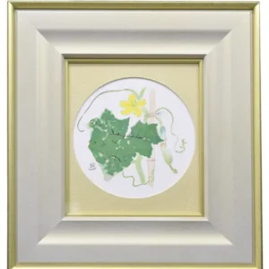 小倉遊亀 胡瓜 色紙に岩彩 静物画 絵皿付 鑑定付 女流 有名 日本画家 絵画 原画 真作保証