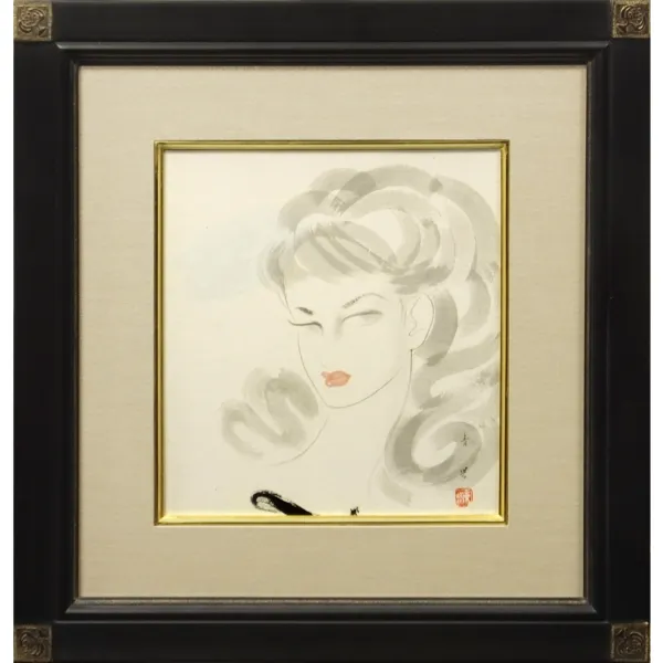 東郷青児 婦人像 色紙に水彩3号 人物画 美人女性像 真作保証
