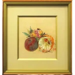 片岡球子 静物 色紙に彩色 静物画 日本画 フルーツ 果物 ざくろ 絵画 原画 美術品 真作保証 鑑定証書