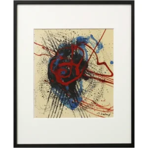 鷲見康夫 作品 色紙に油彩 抽象画 絵画 原画 油絵 現代アート 具体美術 白髪一雄 真作保証