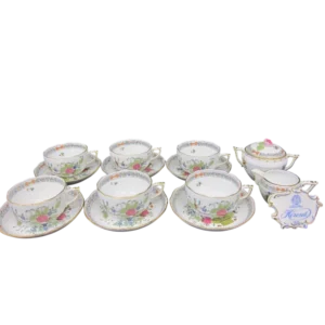 ヘレンド インドの華 多彩色 C＆S×6/シュガーポット/クリーマー/ロゴプレート 計9点